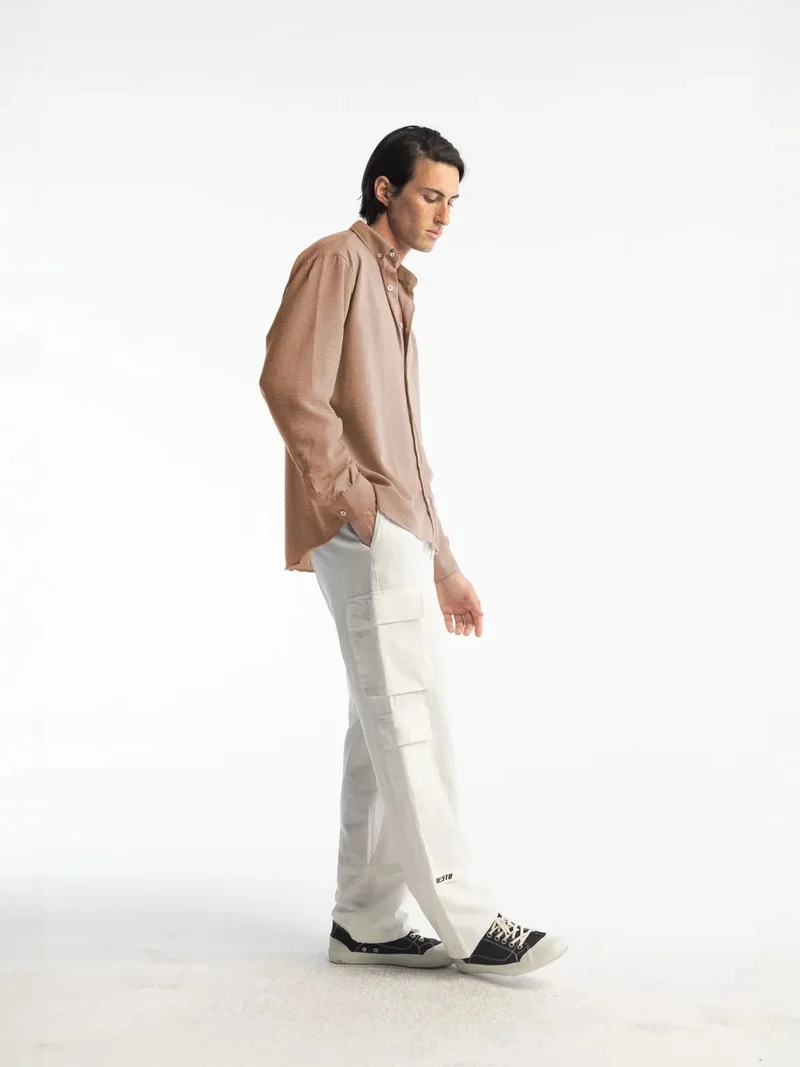 Giesto Tan Natural GIESTO Oversized Button-Up Long Sleeve Shirt for Men | Best Price UAE